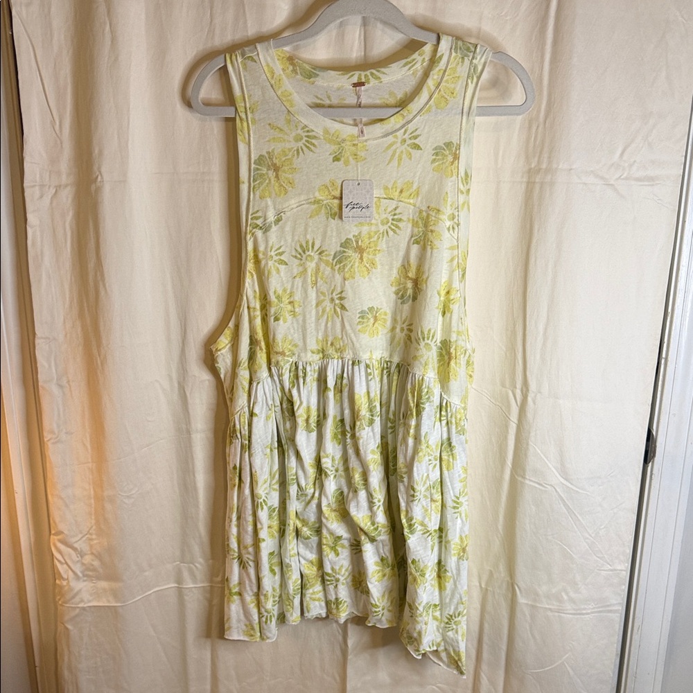 Free People Yellow Floral Peplum Tank
